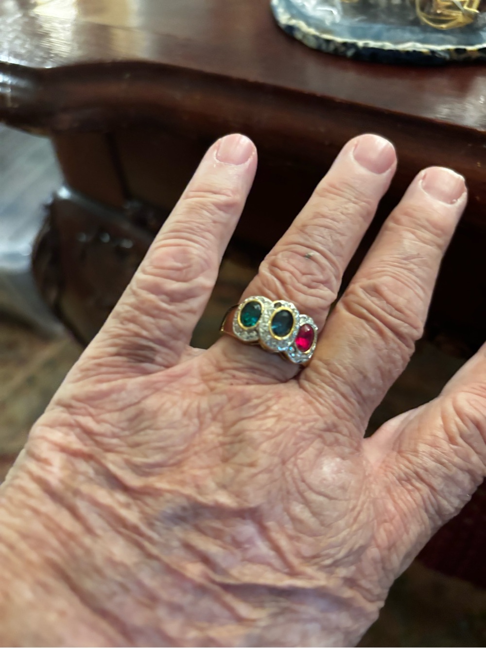 Gold Multi-Gemstone Statement Ring - Green, Blue & Red